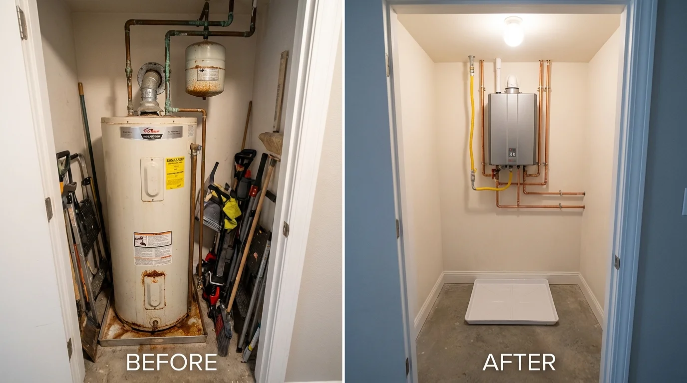 Tank water heater versus wall-mounted tankless unit comparison for Winner, SD homeowners