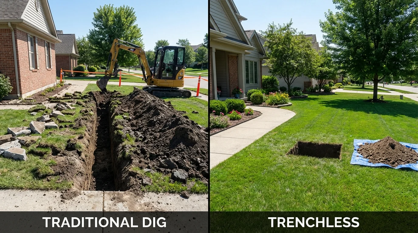 Trenchless sewer repair with minimal yard damage versus traditional excavation in Winner, SD
